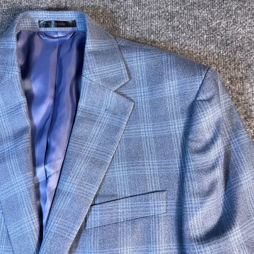 Lauren Ralph Lauren Mens 40L Blue Glen Plaid Silk Wool Blend Blazer Sport Coat